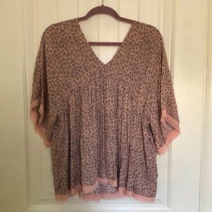 White Burch flouncy blouse. Dusty pink leopard